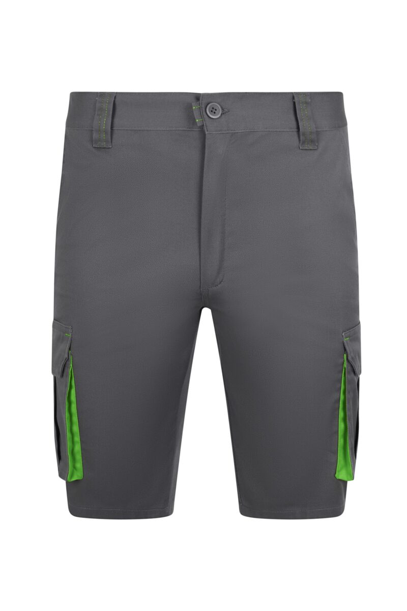 BERMUDA STRETCH BICOLOR GRIS/VERDE LIMA VELILLA