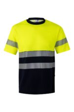 CAMISETA ALGODÓN BICOLOR MC RS AZUL NAVY/AMARILLO FLÚOR VELILLA