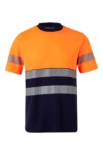 CAMISETA ALGODÓN BICOLOR MC RS AZUL NAVY/NARANJA FLÚOR VELILLA