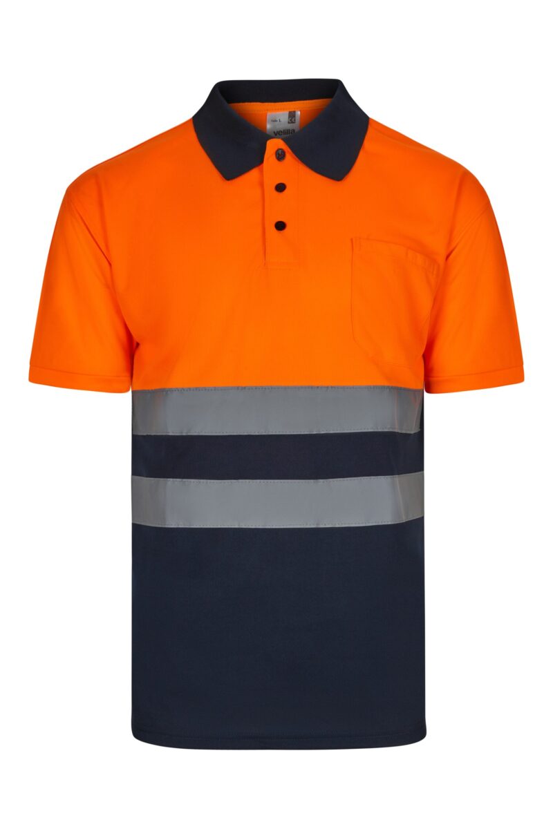 POLO BICOLOR MC AV AZUL MARINO/NARANJA FLÚOR VELILLA