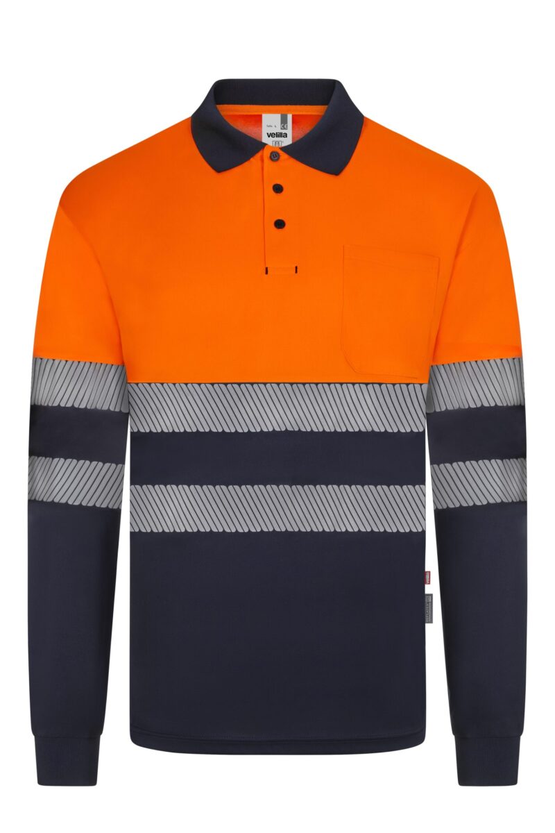 POLO GRS BICOLOR ML RS AZUL NAVY/NARANJA FLÚOR VELILLA