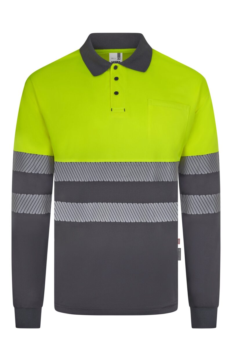 POLO GRS BICOLOR ML RS GRIS/AMARILLO FLÚOR VELILLA